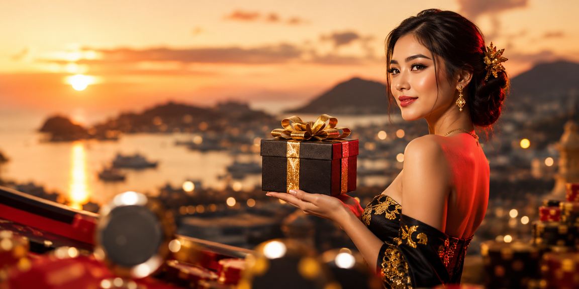 Model menampilkan tampilan bonus deposit dengan ekspresi percaya diri
