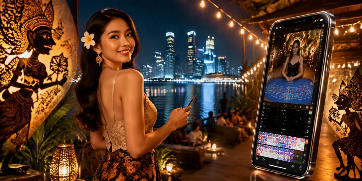 Pengguna bermain casino mobile di pantai sambil menikmati suasana sore